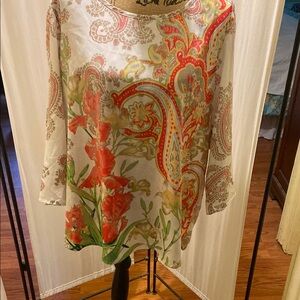 Chico's Red and Green Paisley Blouse